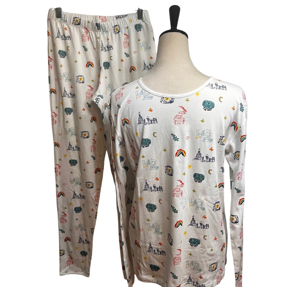 Mio Cotton Youth Large Pima Cotton Pajama Set Rainbow Doodle Print Made in Peru